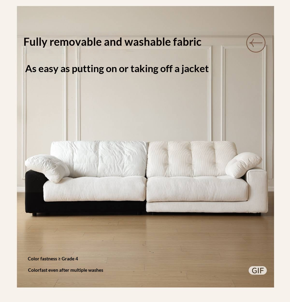 Cream Cloud Fabric Sofa with Deep Seat and Full Removable Covers