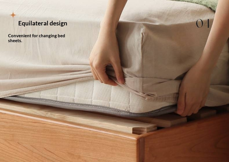 Cherry Solid Wood Modern Minimalist Storage Box Bed with Suspension Design