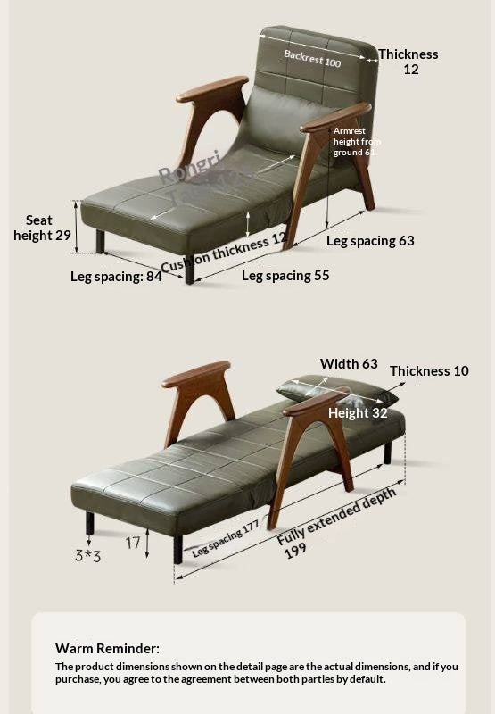 Oak Solid Wood A-Frame Accent Chair with Adjustable Backrest and Sleeper Function