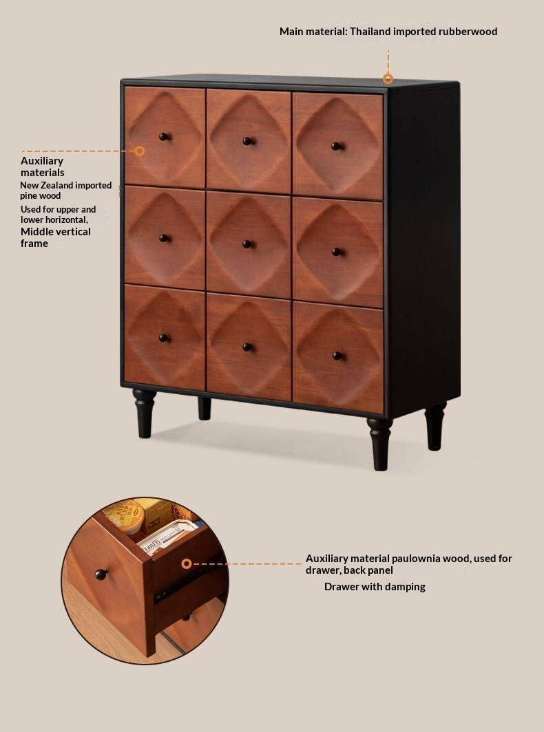 Rubberwood Solid 9-Drawer Dresser, Mid Century Bedroom Storage Cabinet