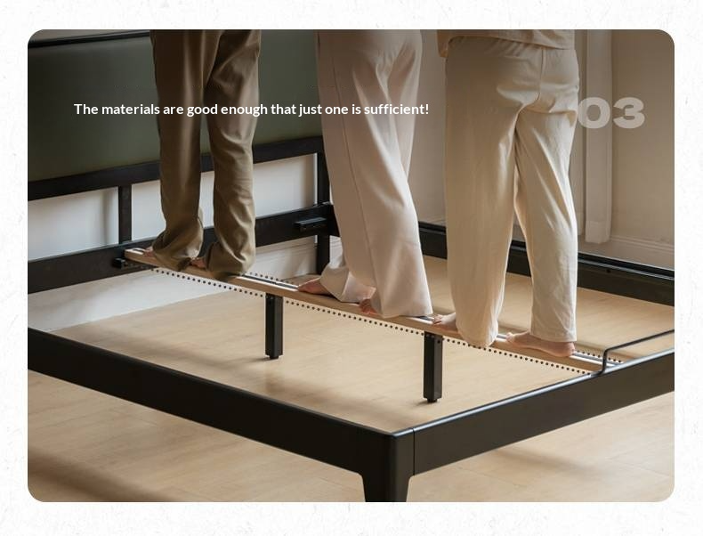 Rubberwood Solid Wood Bed — Modern Minimalist Black Design with Soft Headboard