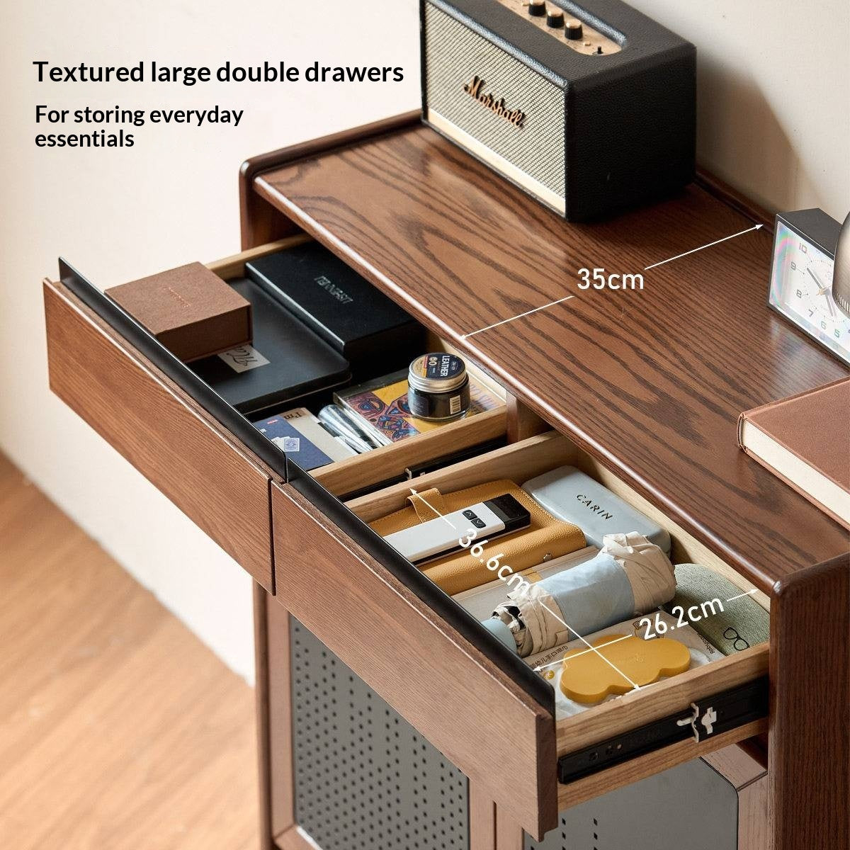 Oak Solid Wood Shoe Cabinet with Flip-Top Compartment and Perforated Metal Door