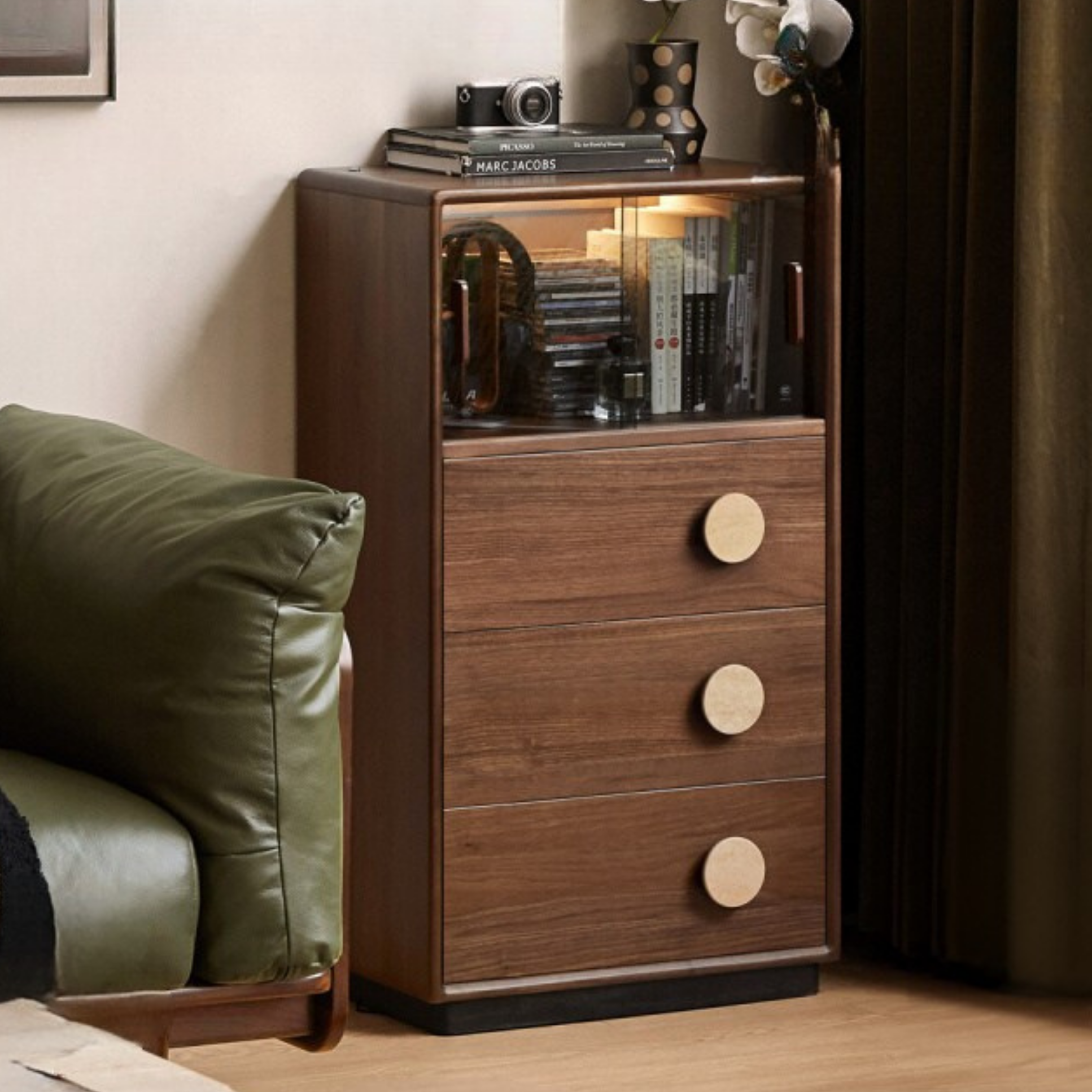 Black Walnut Solid Wood Retro Side Cabinet