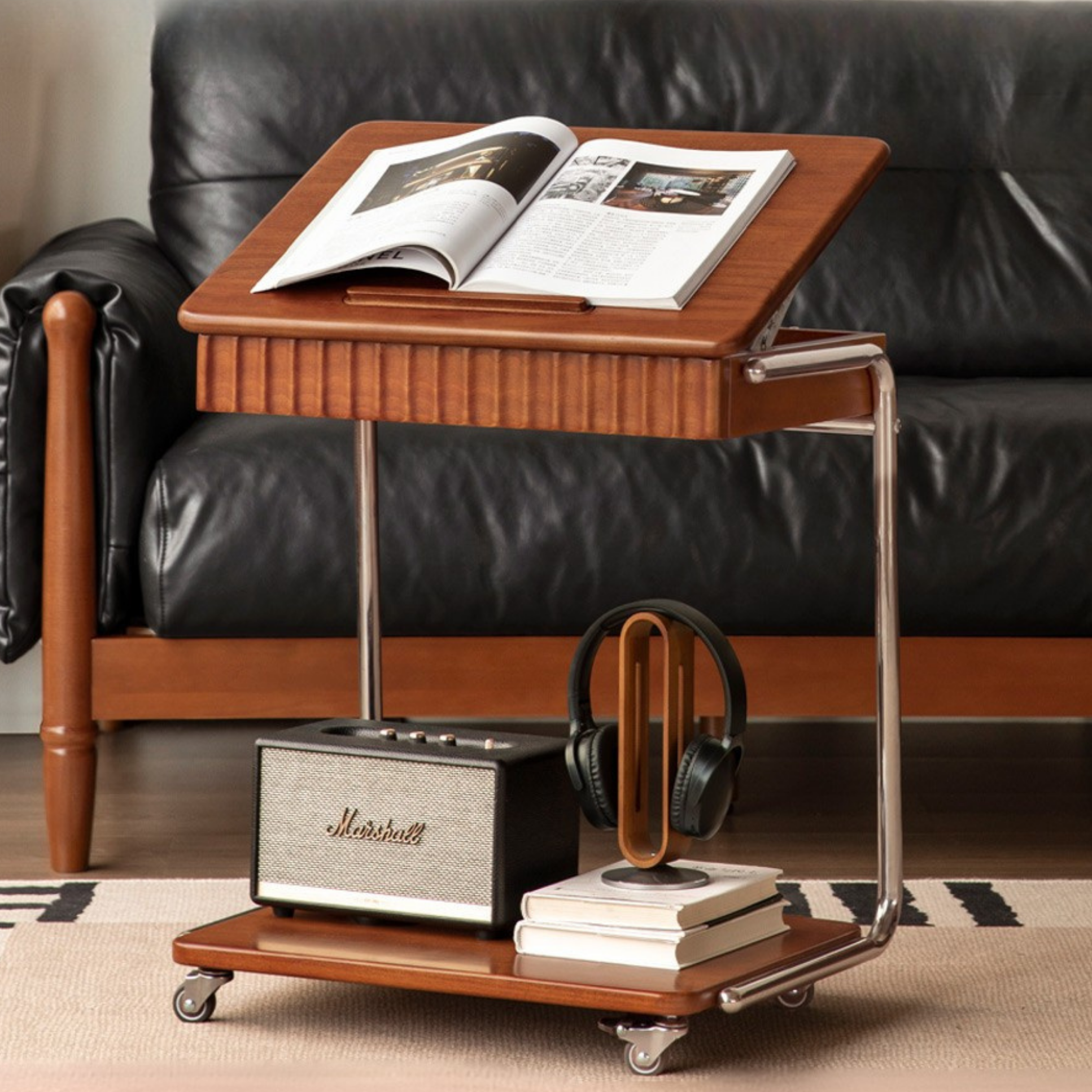 Tulipwood Solid Wood Mobile Retro Side Table