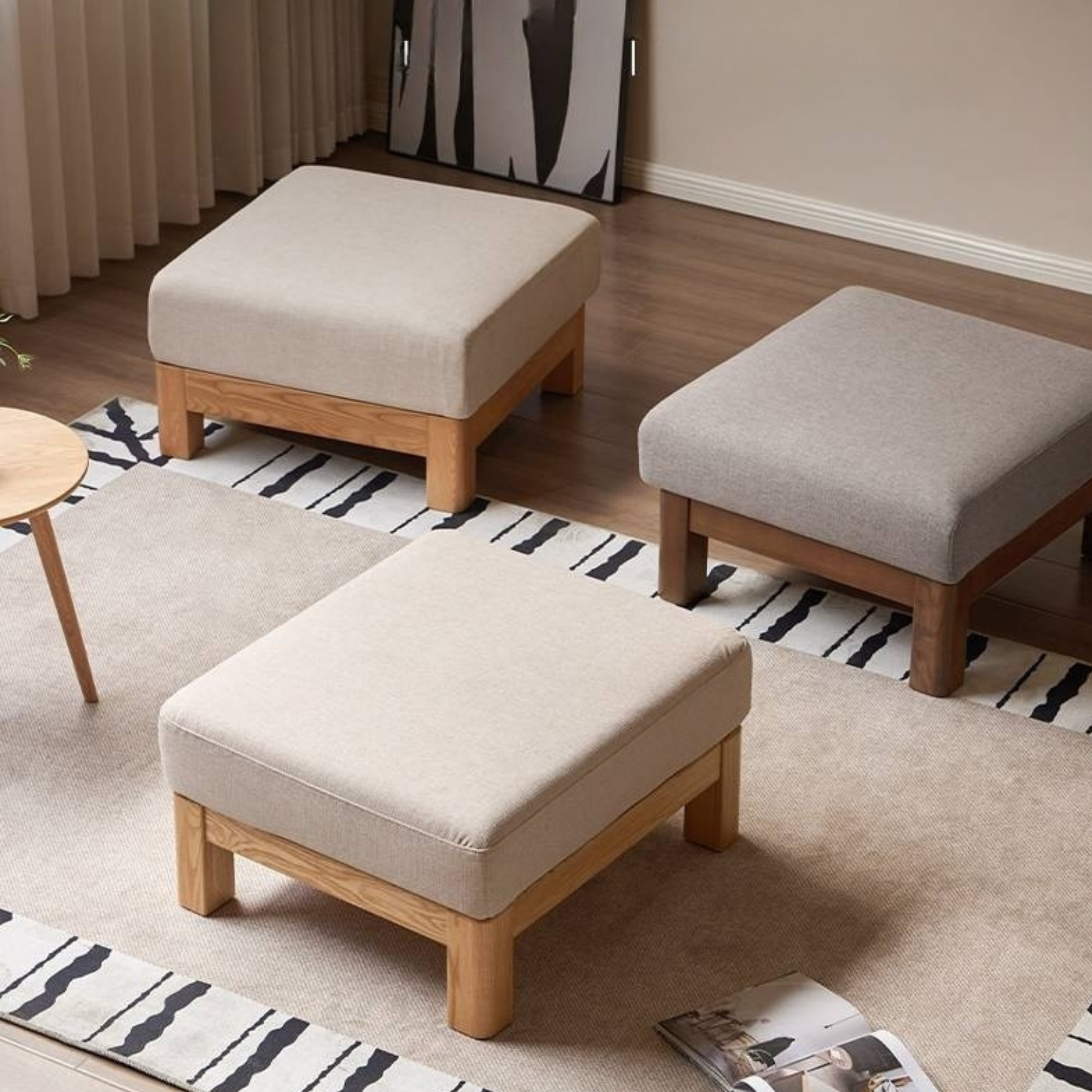 Oak, Ash, Poplar, Black Walnut Solid Wood Footstool Small Fabric Stool For Home