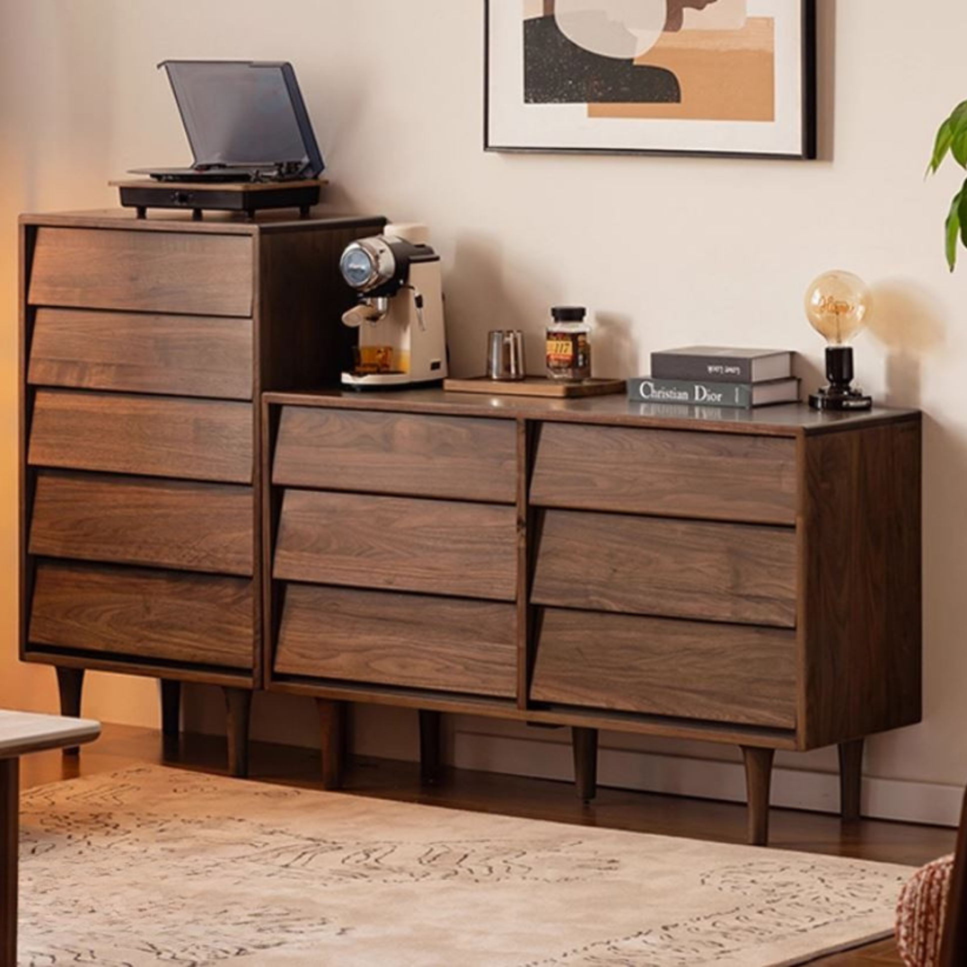 Black Walnut Solid Wood Vintage Style Chest of Drawers