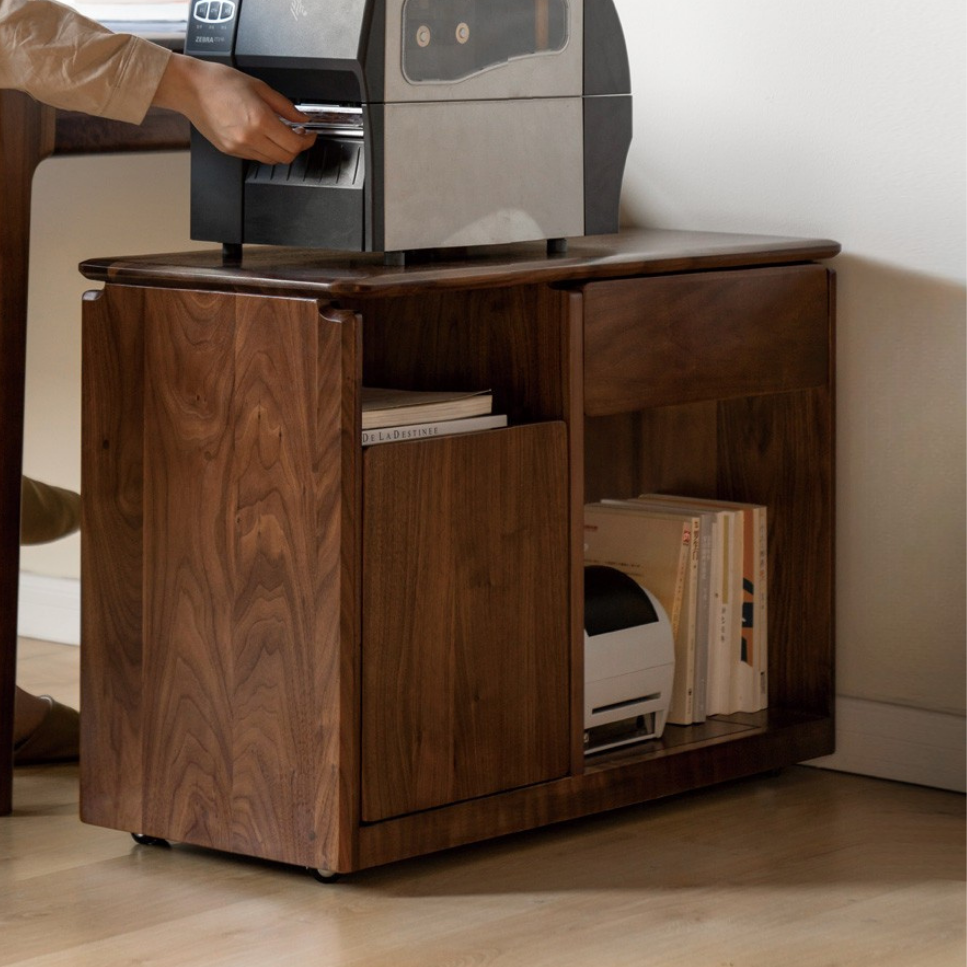 Black Walnut Solid Wood Nordic Style Movable Side Cabinet