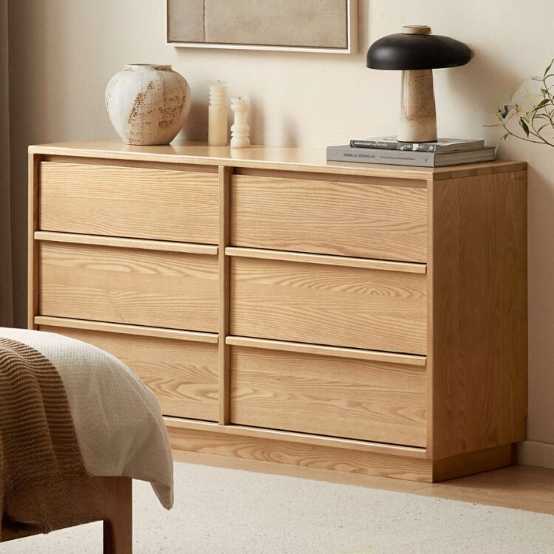 Ash, Oak Solid Wood Wabi-sabi Style Chest Of Drawers