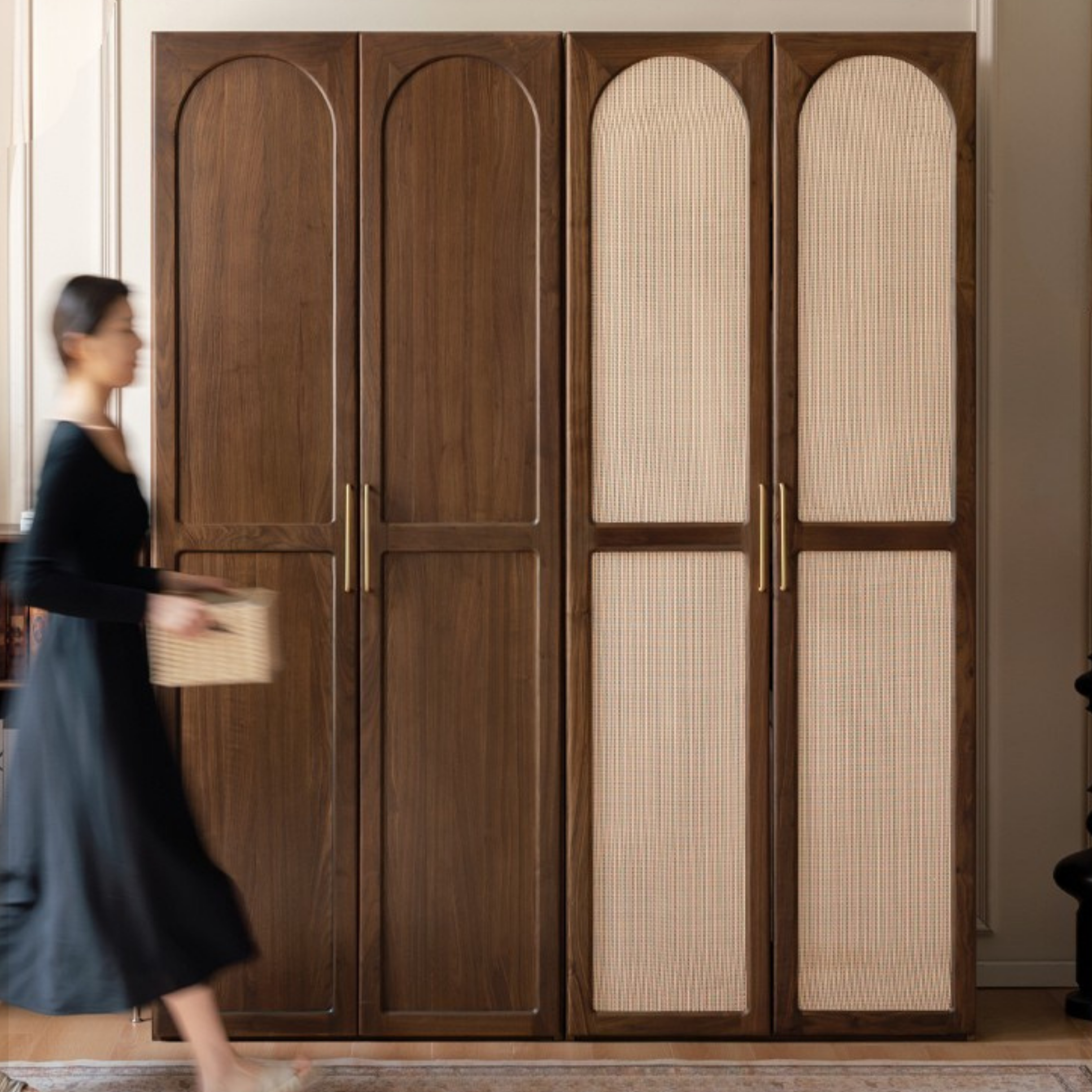 Black Walnut Solid Wood Wardrobe In Vintage Style