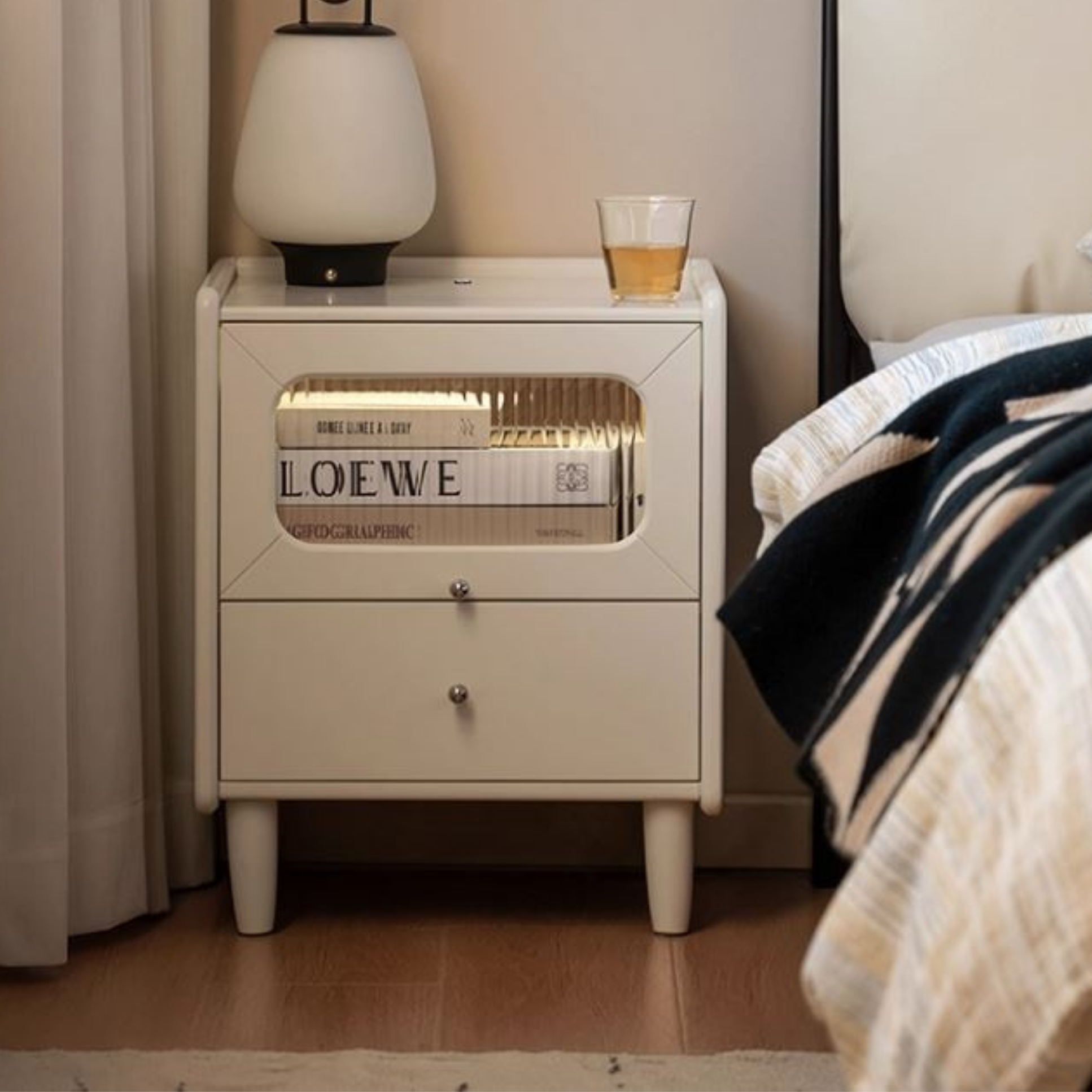 Solid Rubberwood Modern Cream Style Nightstand