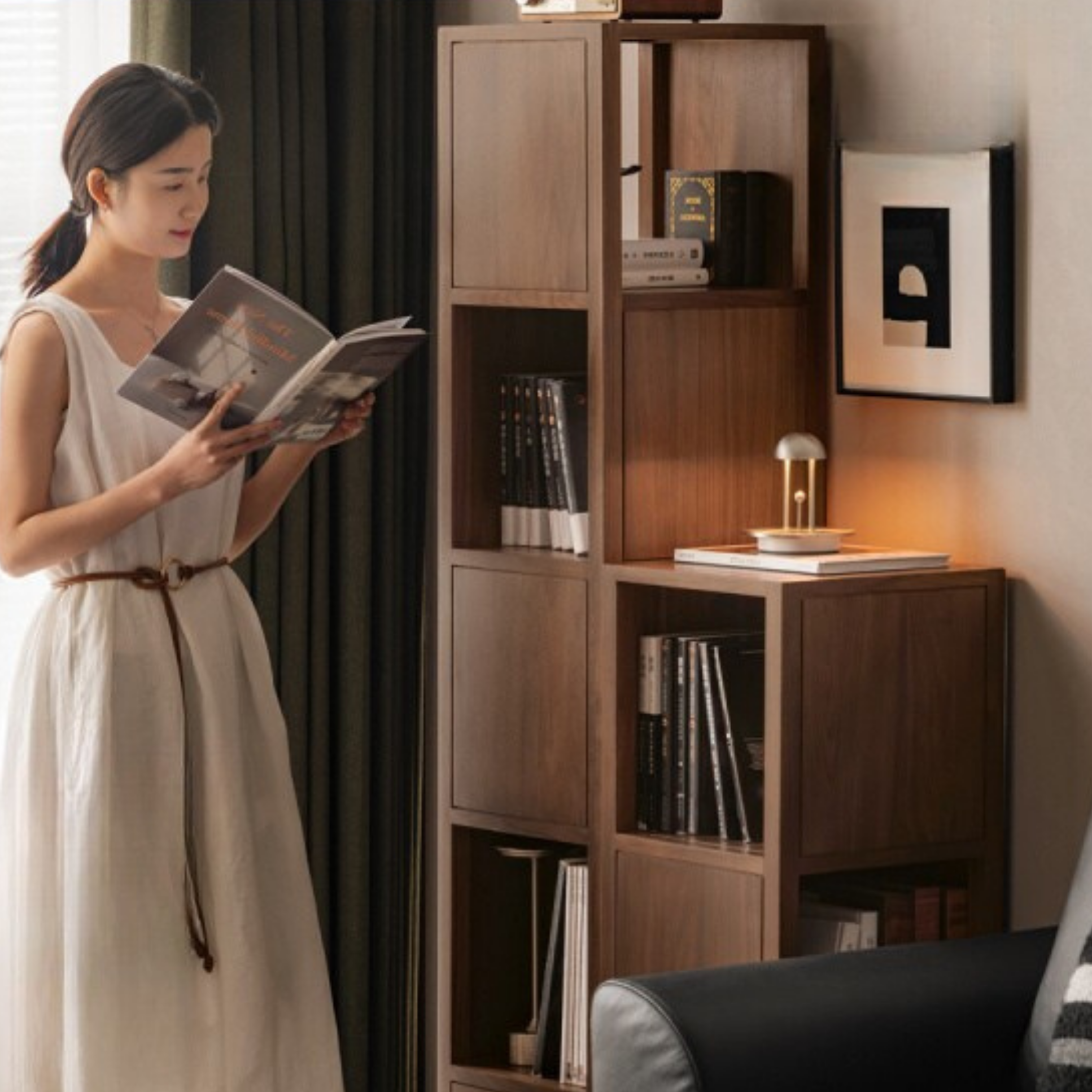 Black Walnut, Oak Solid Wood Bookshelf