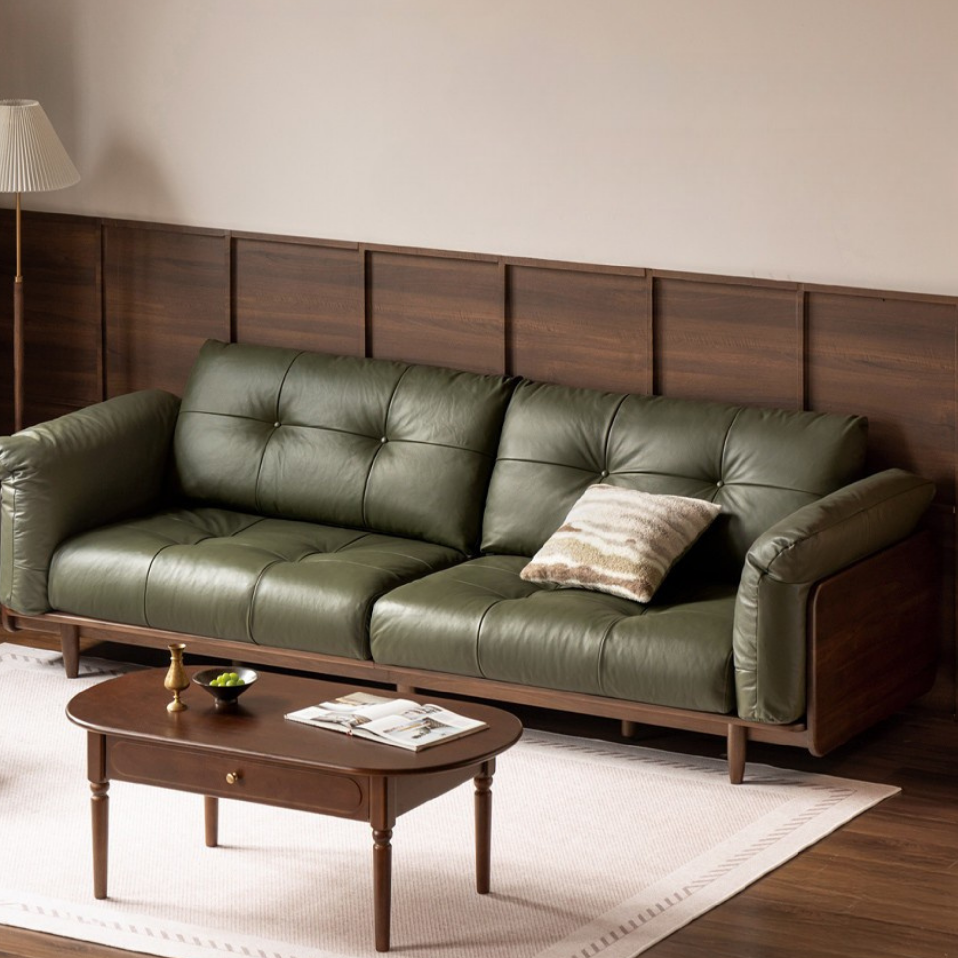 Black Walnut Solid Wood genuine leather sofa two-color optional