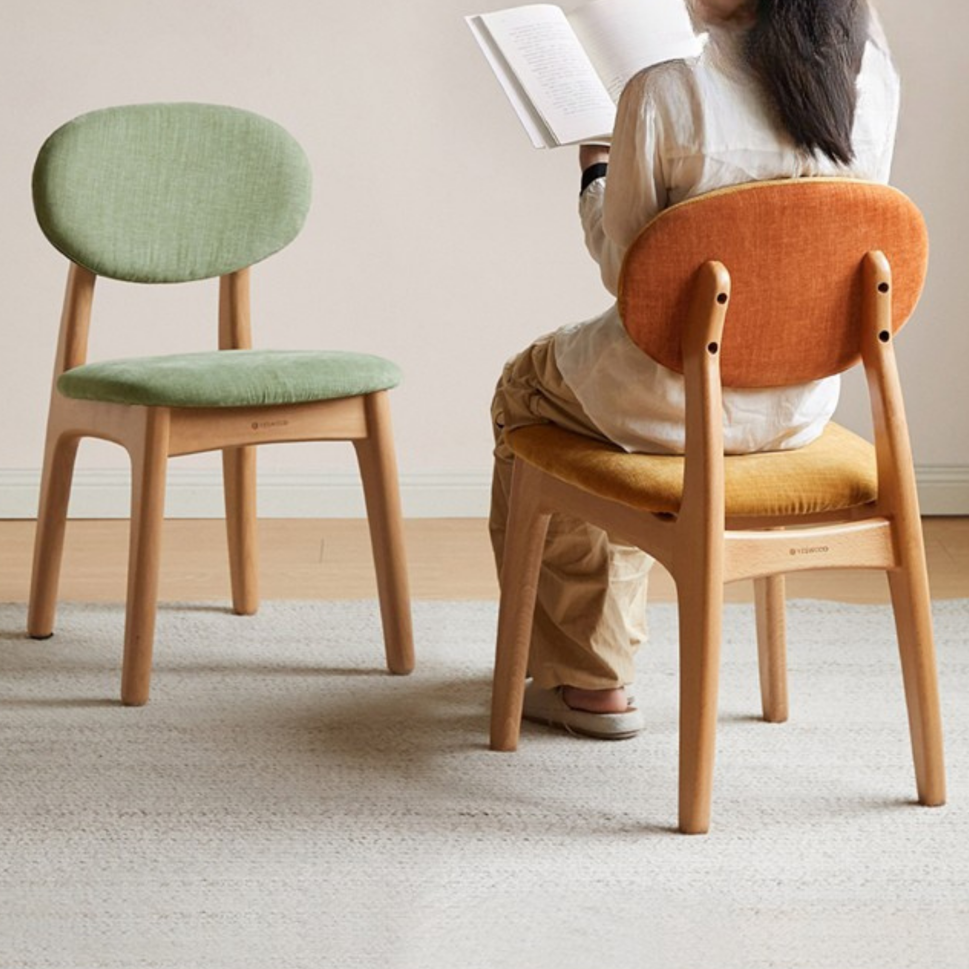 Beech Solid Wood Kids Study Chair with Oval Upholstered Back