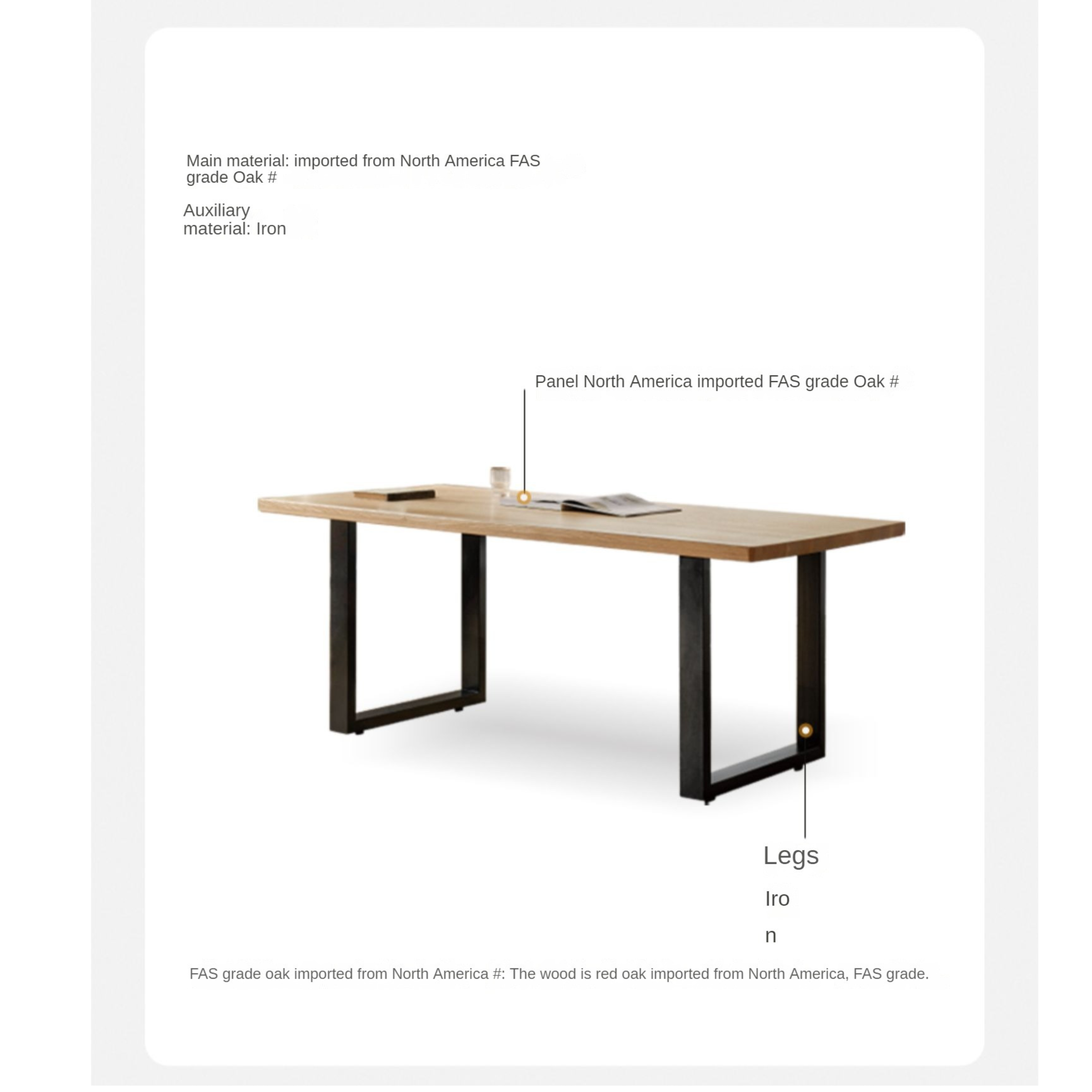 Oak solid wood dining table American industrial style