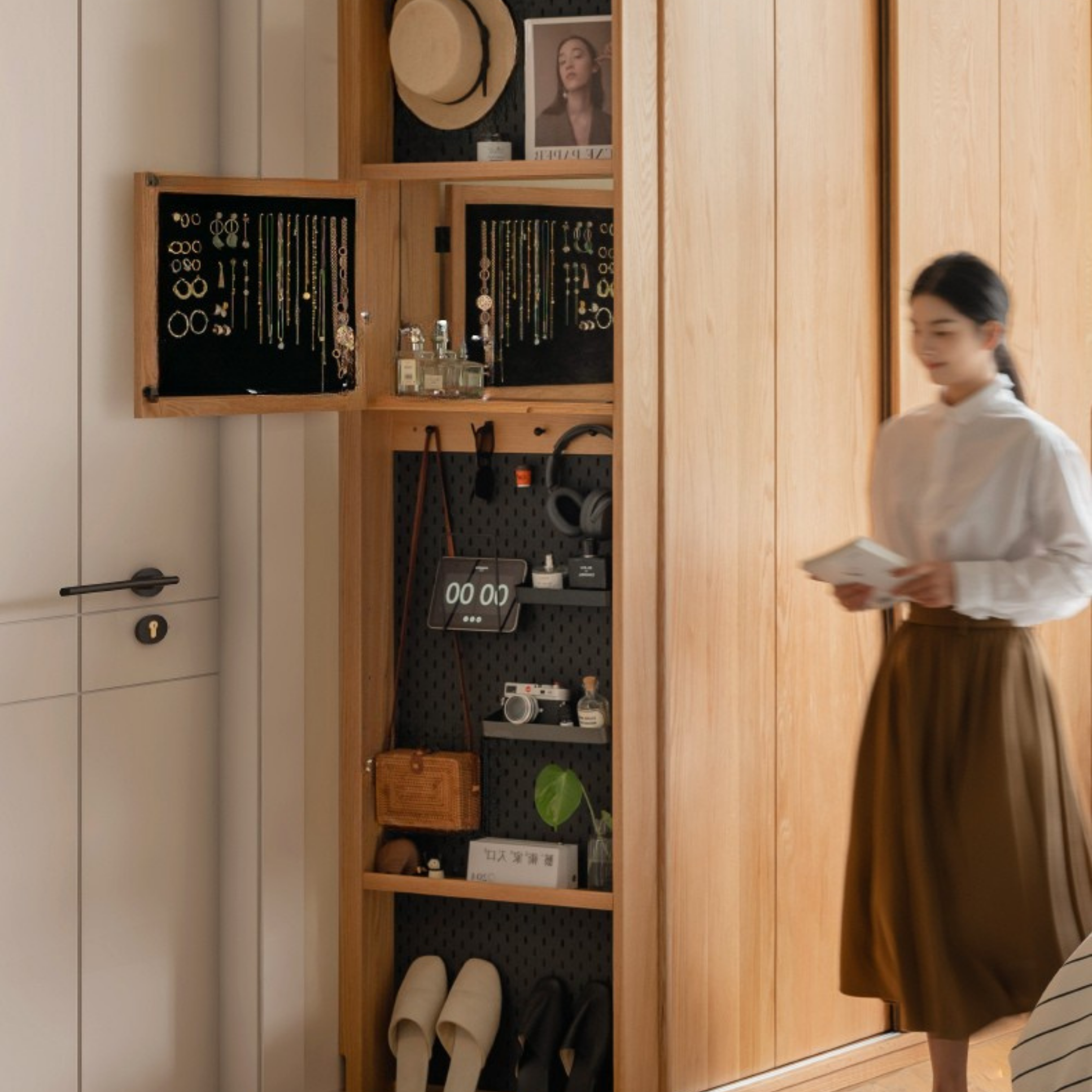 Oak, Cherry Solid Wood Corner Wardrobe