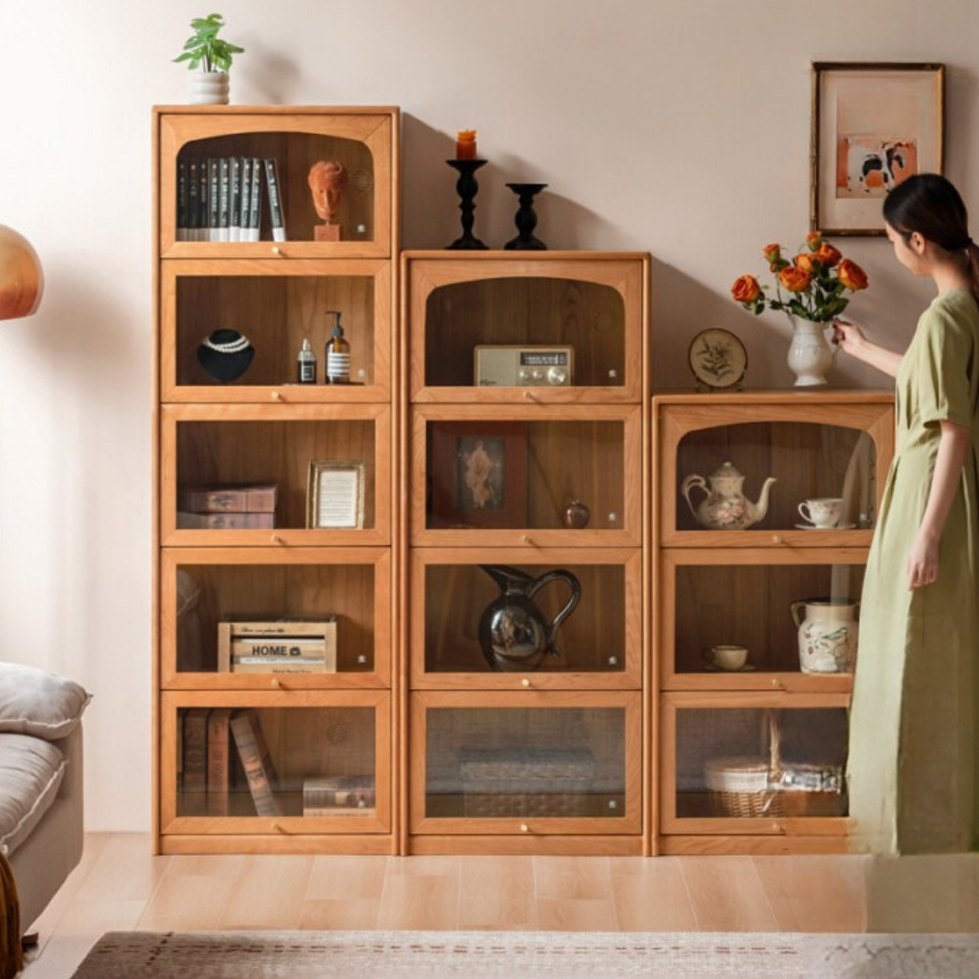 Cherry Solid Wood Ancient Style Floor Bookcase