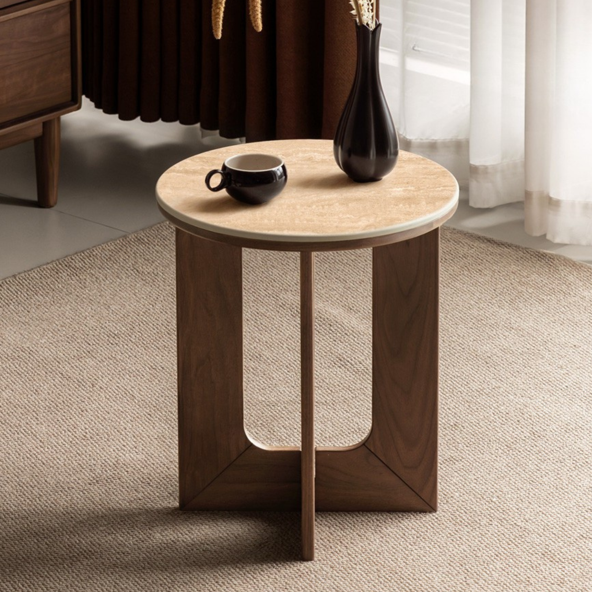 Black Walnut, Poplar Solid Wood Wabi-Sabi Style Rock Board Side Table