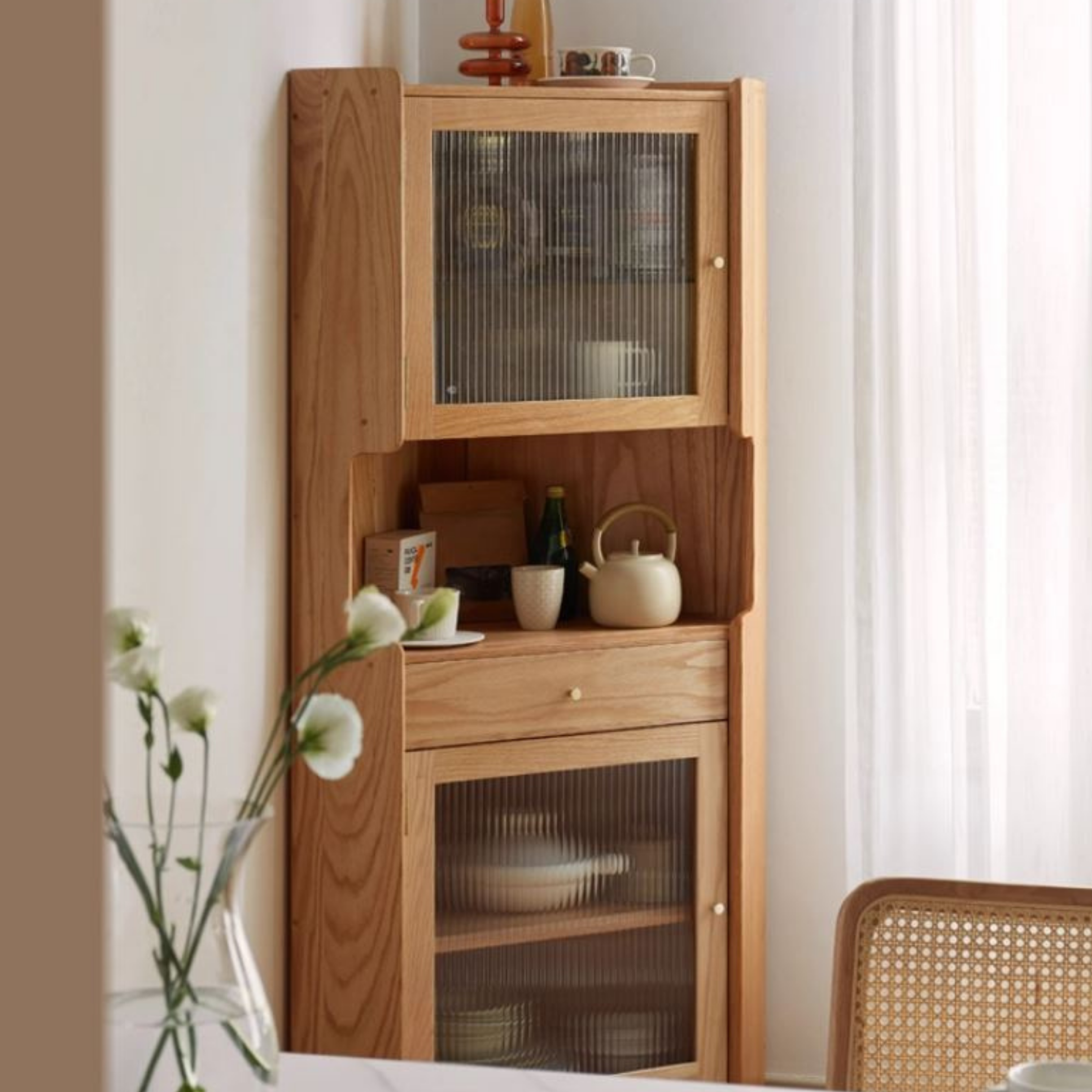 Oak Solid Wood Corner Nordic Storage Cabinet