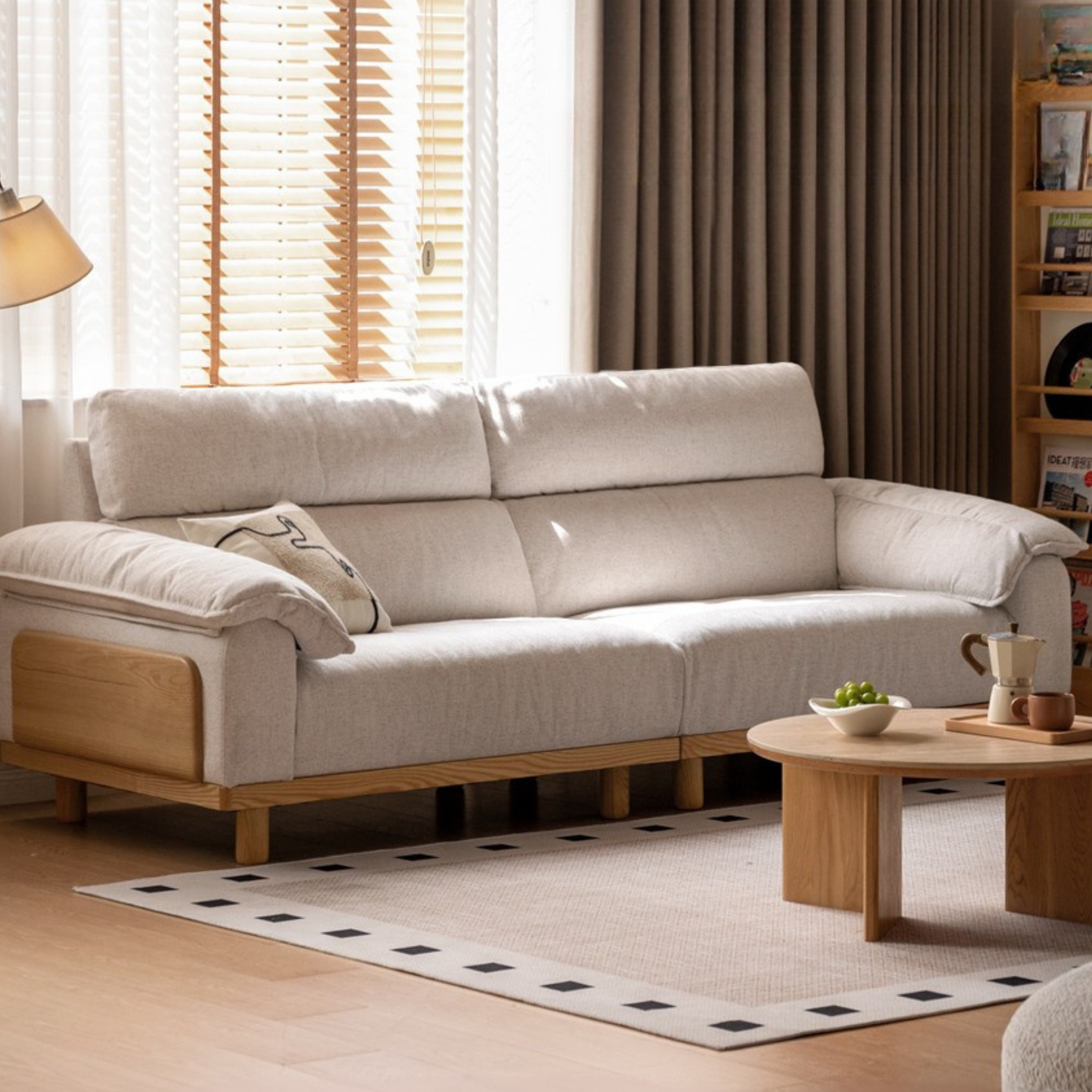 Oak Solid Wood Fabric imitation cotton and linen Sofa