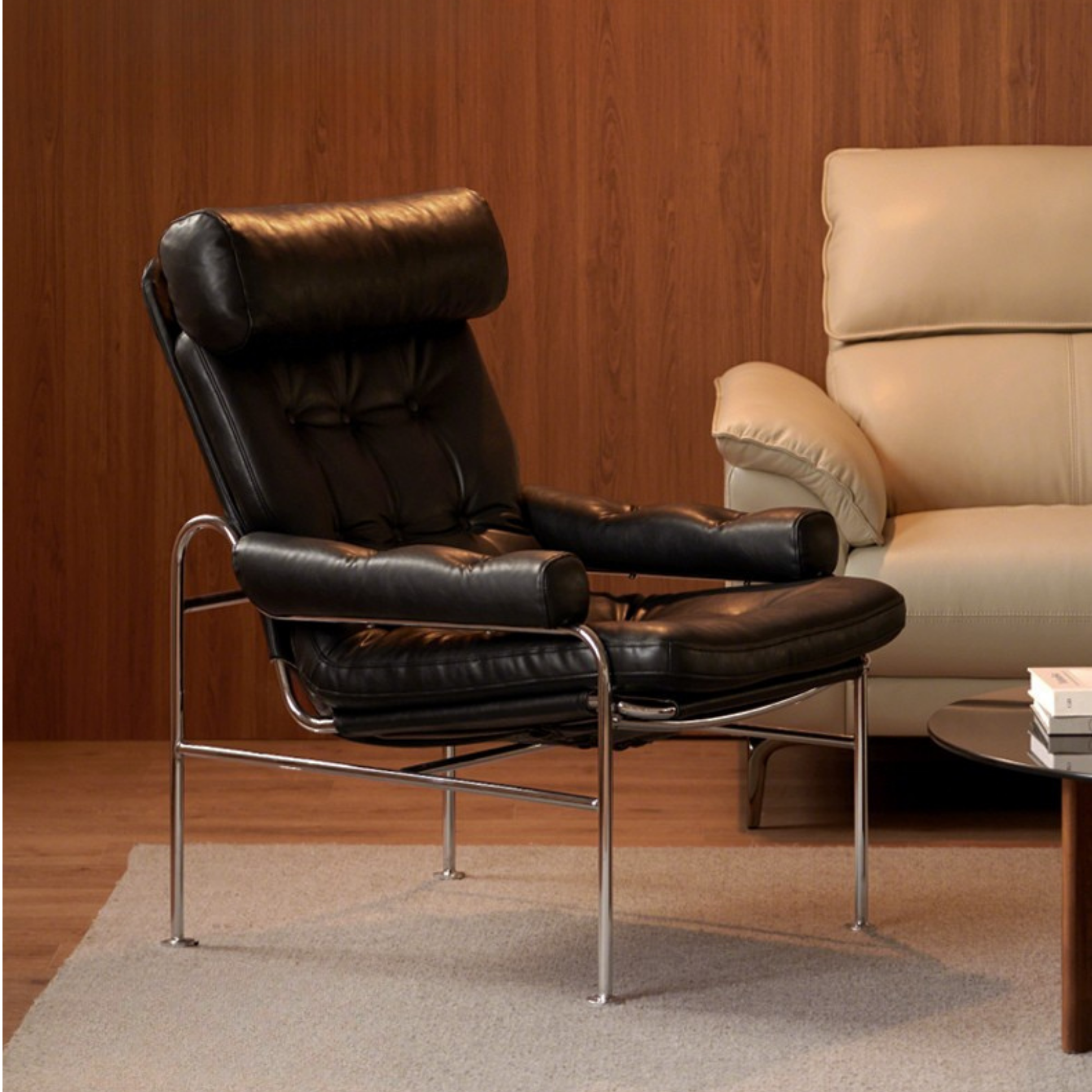 Bauhaus-Style Retro Armchair in Vintage Oil-Wax PU Leather