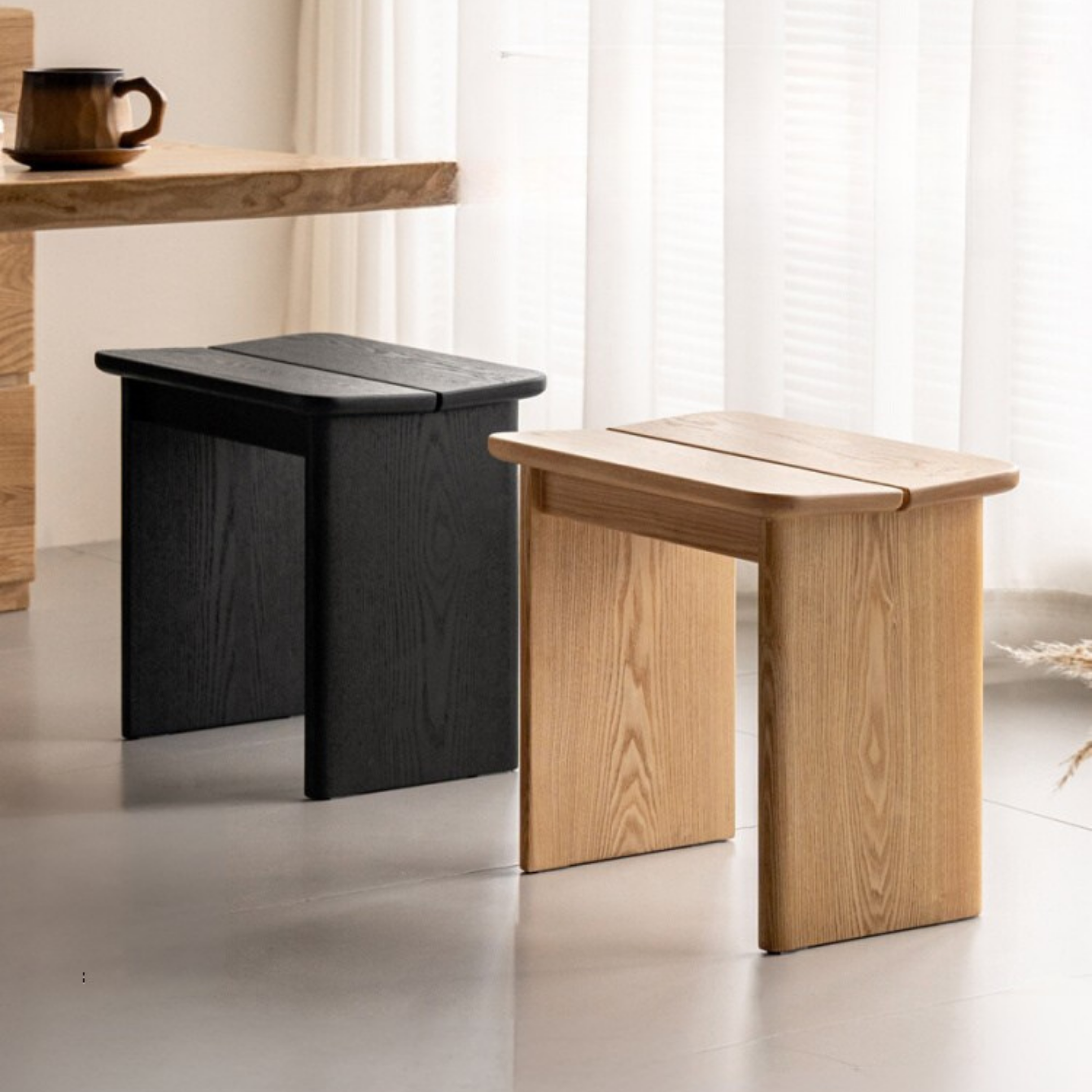 Ash Solid Wood Wabi-Sabi Style Square Chairs