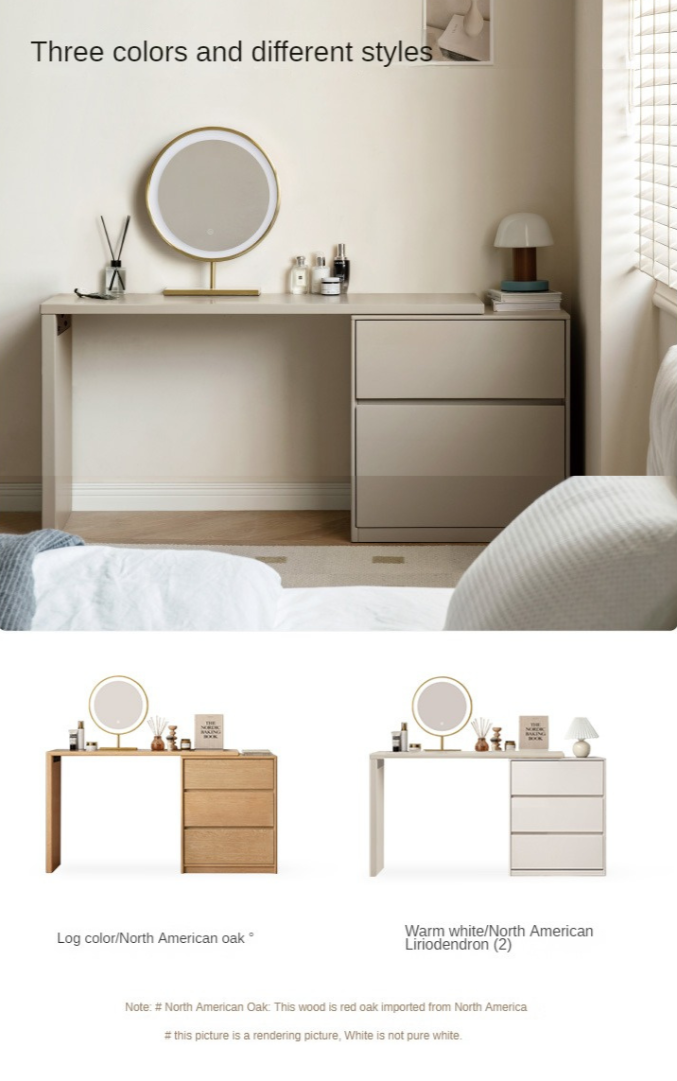 Poplar Solid Wood Telescopic Dressing Table Three Drawers
