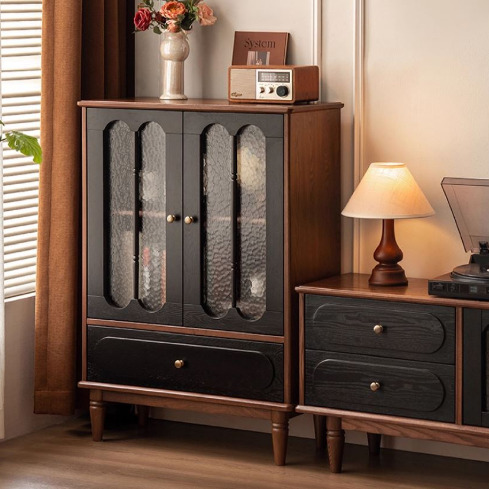 Ash Solid Wood French Retro Side Cabinet
