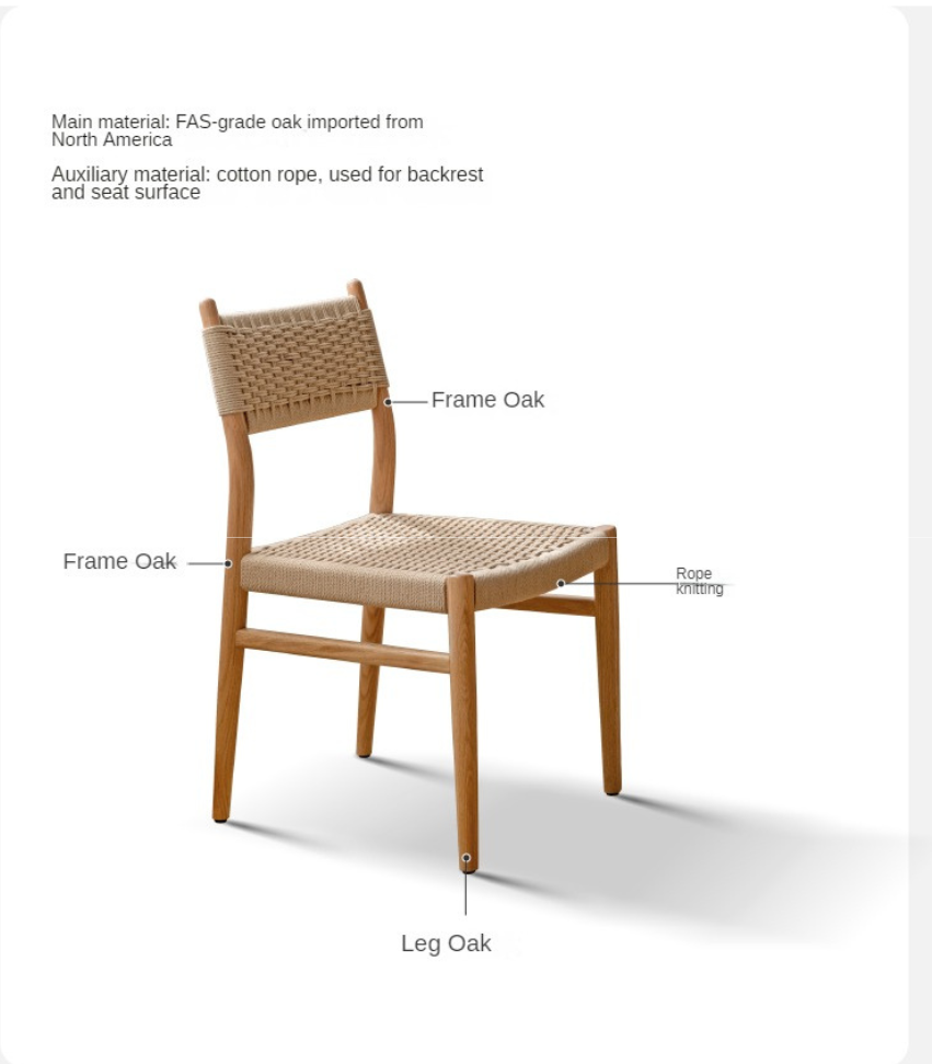 Set 4 pcs Oak, Beech Solid Wood Rope Dining Chair