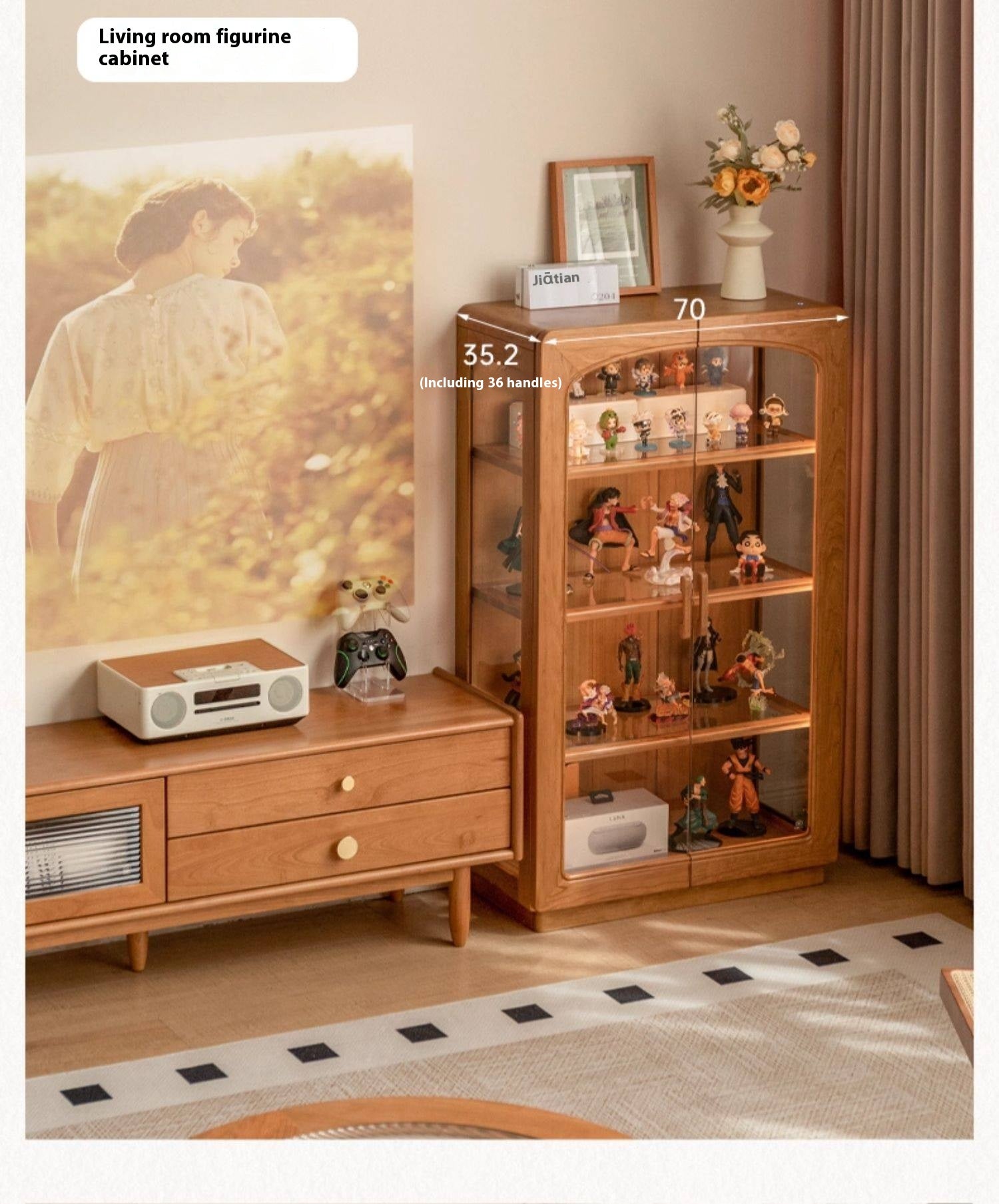 Cherry Solid Wood Retro Style With Light Side Cabinet