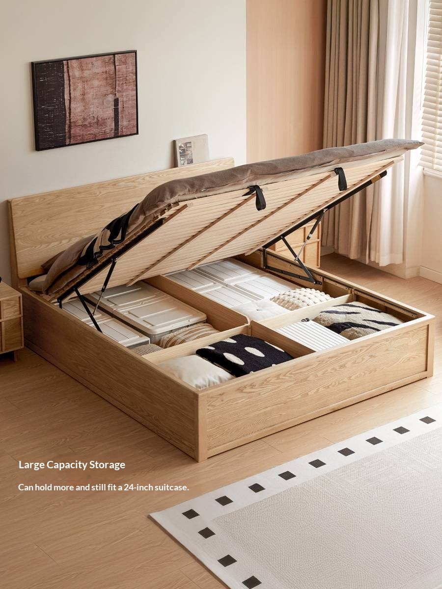 Ash Solid Wood Bed — Slab Design, Home Italian Light Luxury Box Bed