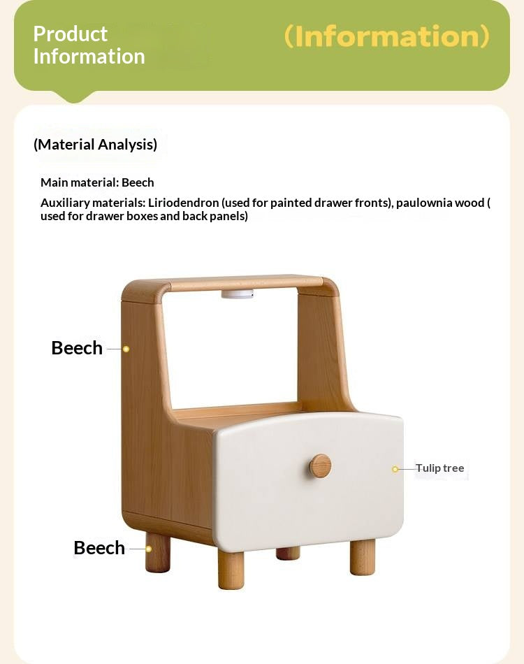 Beech Solid Wood Kids Nightstand Built-in Night Light