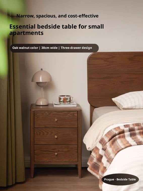Oak Solid Wood Modern Minimalist Three-Drawer Nightstand