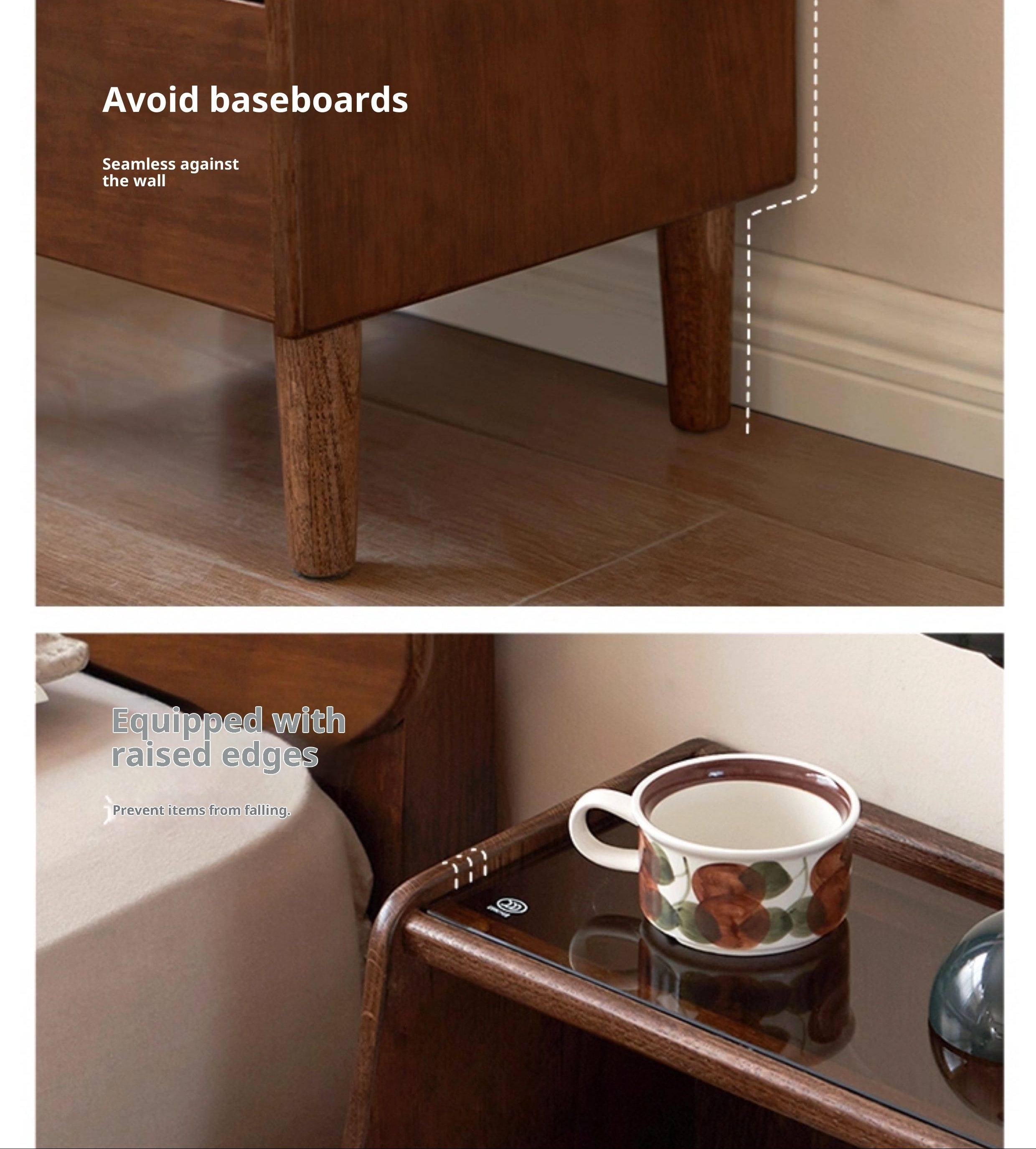 Solid Rubberwood, Oak Solid Wood Nightstand