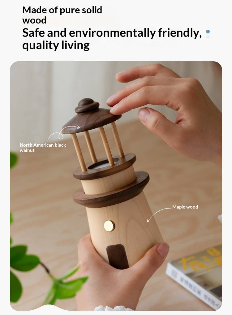 Black Walnut, Maple Solid WoodLighthouse Night Light for Bedroom and Bedside