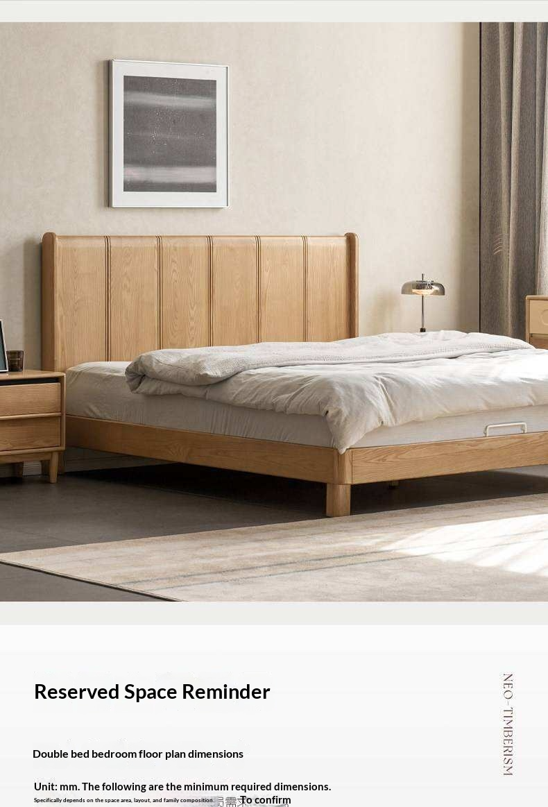 Ash Solid Wood Extra Tall Fluted Wood Headboard Platform Bed