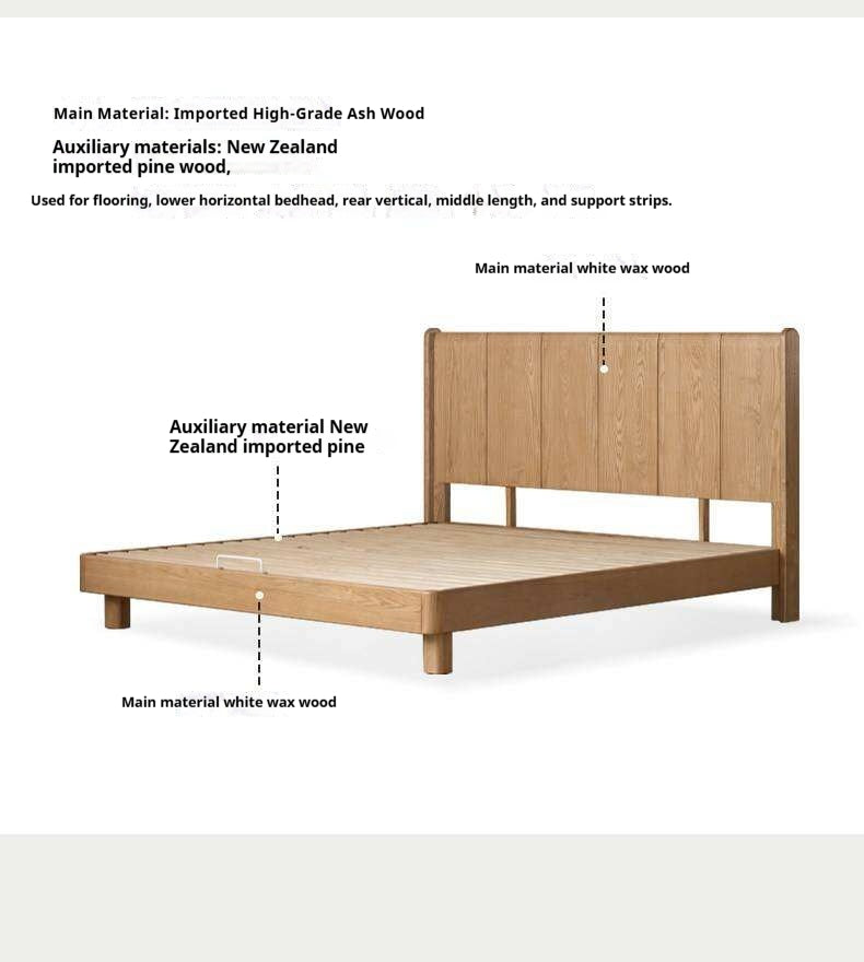 Ash Solid Wood Extra Tall Fluted Wood Headboard Platform Bed