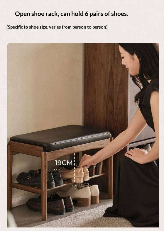 Black Walnut, Sandalwood Solid Wood Genuine leather, Fabrics Shoe Changing Stool