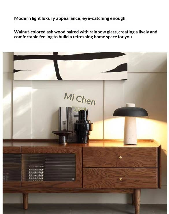 Ash Solid Wood TV Cabinet Minimalist Rock Plate