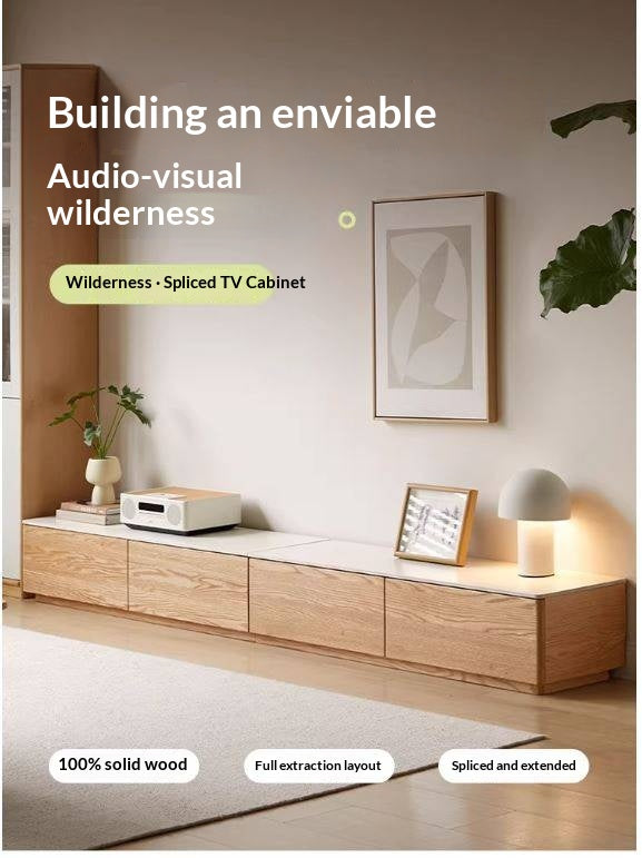 Oak, Rubberwood Modern Rock Slab Floor TV Cabinet