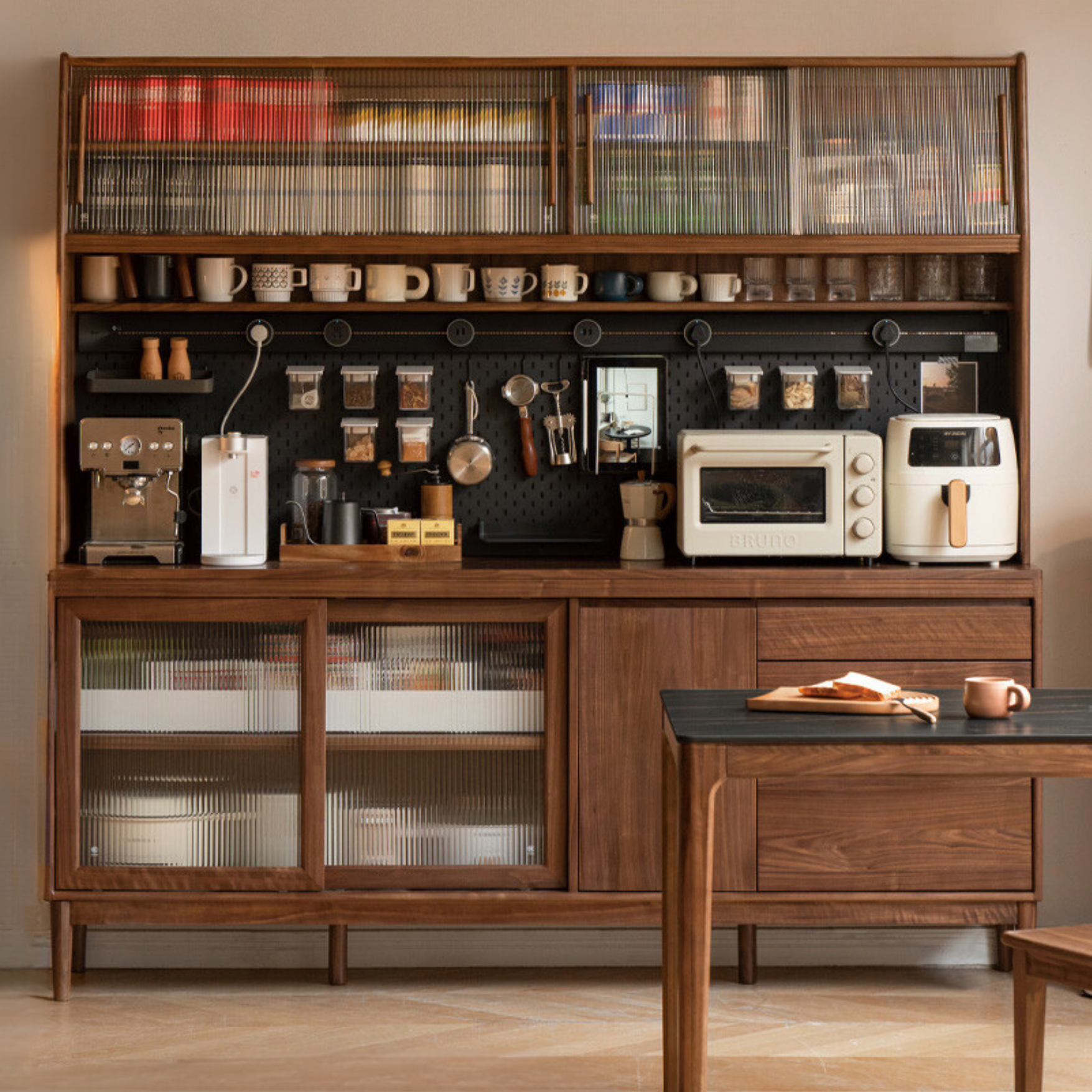 Black walnut Solid Wood Rock Board Sideboard ,