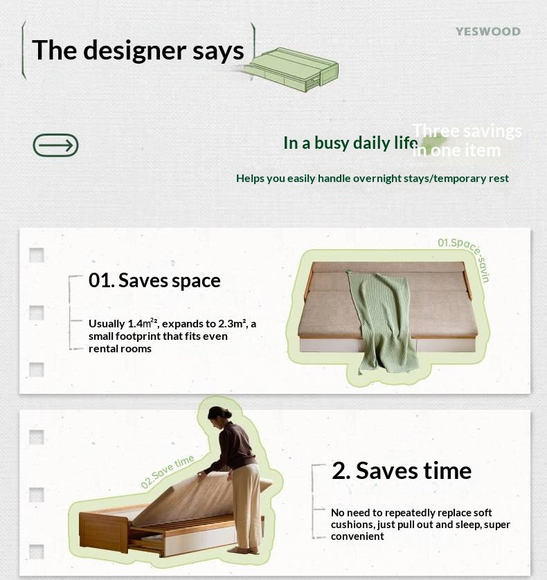 Solid RubberWood Storage Daybed with Pull-Out Drawer and Backless Design
