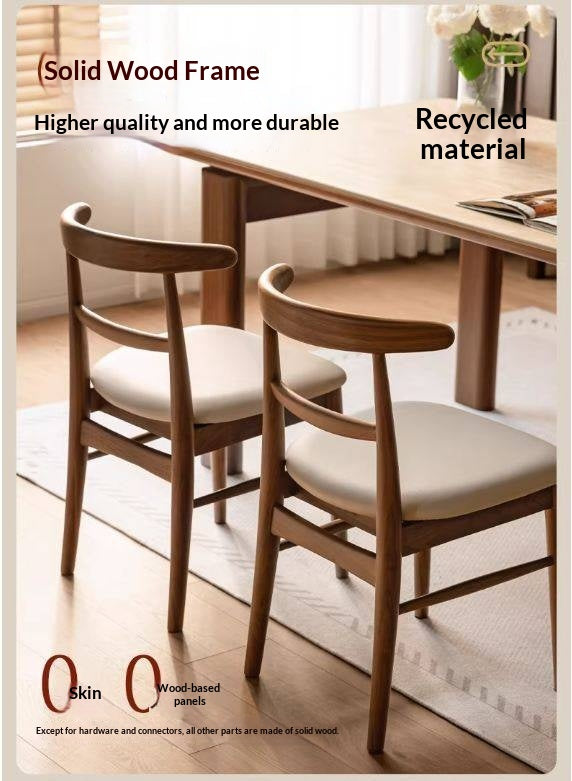 4 pcs -Black Walnut Solid Wood Dining Chair, Curved Back Scandinavian