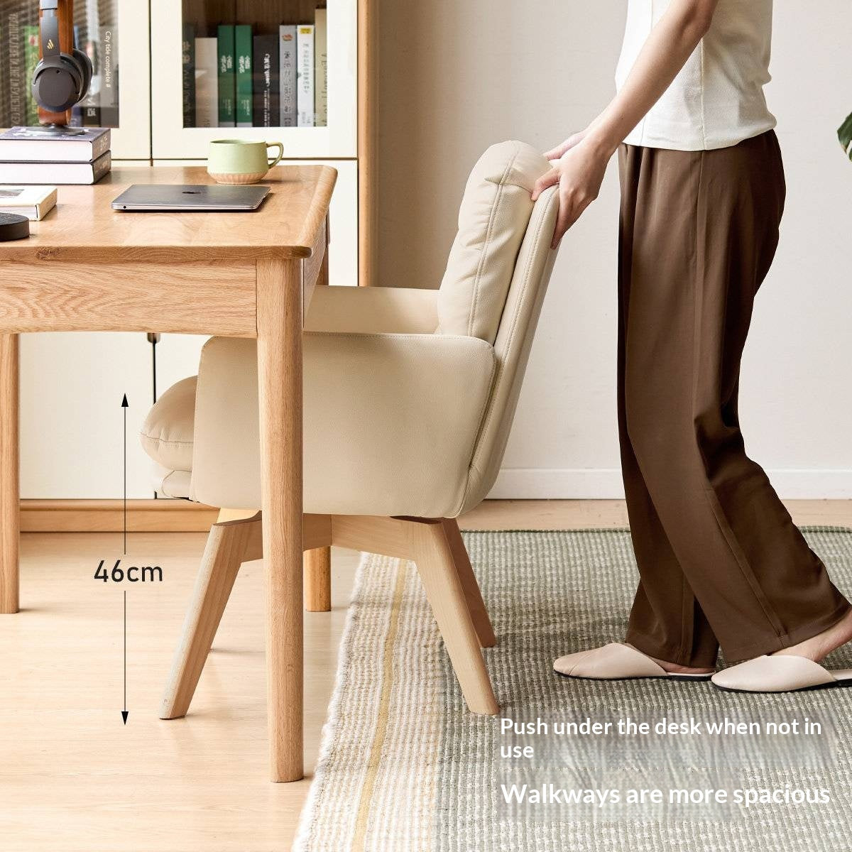 Beech Solid Wood Leather Soft Backrest Chair