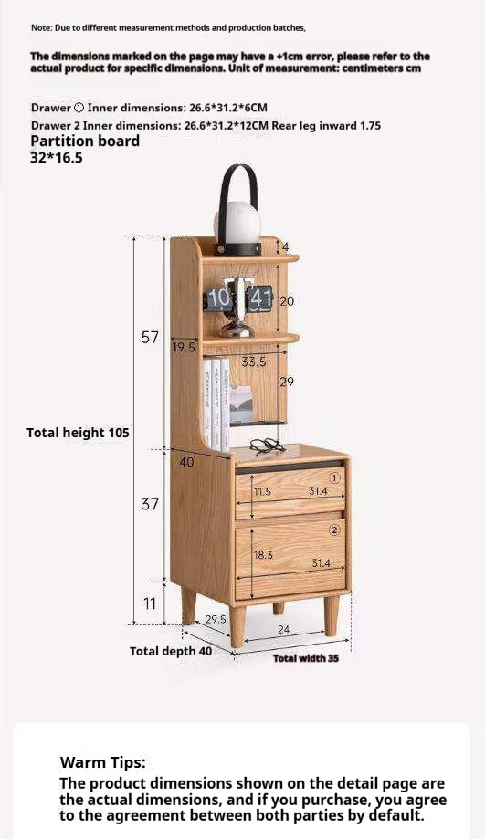 Oak Solid Wood Modern Nightstand.