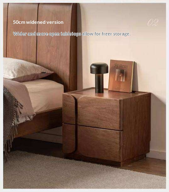 Black Walnut Solid Wood Nightstand with Light Luxury Storage Cabinet