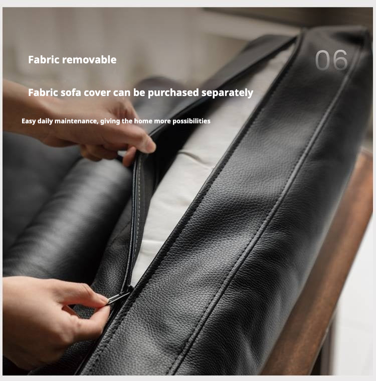 Black Walnut, Ash Solid Wood Wabi Sabi Style Genuine Leather Sofa, fabric sofa