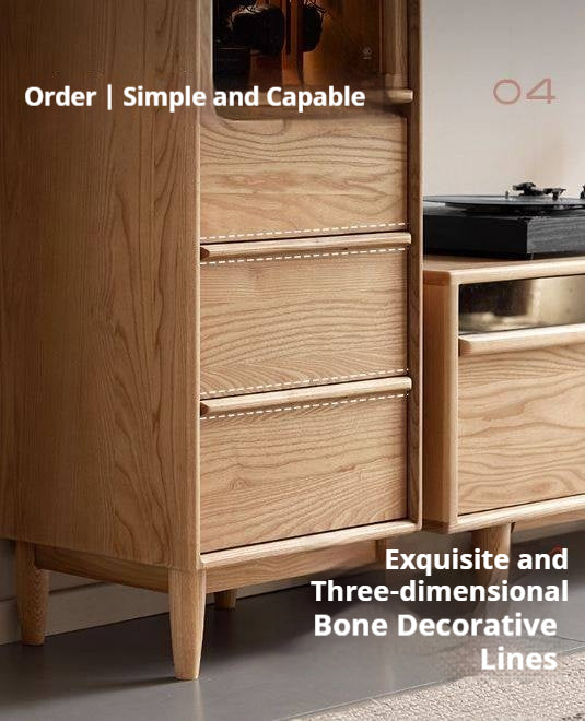 Ash Solid Wood Modern Minimalist Side Cabinet with Light.