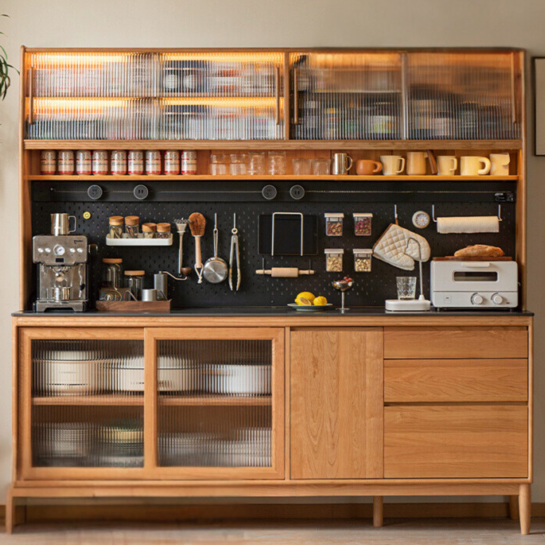 Cherry, Oak solid wood rock board dining cabinet integrated high,