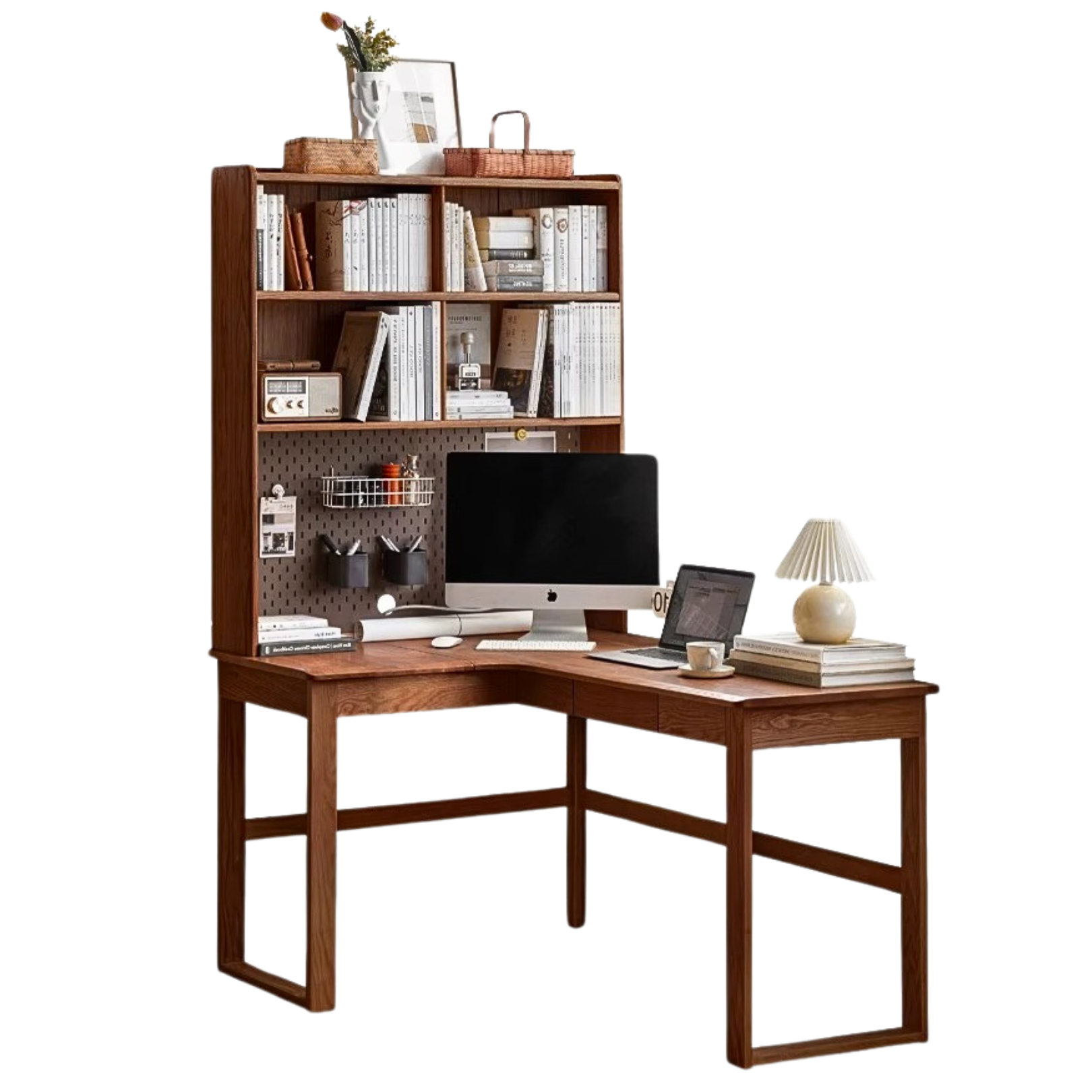 Oak Solid Wood L-shaped Corner Office Desk