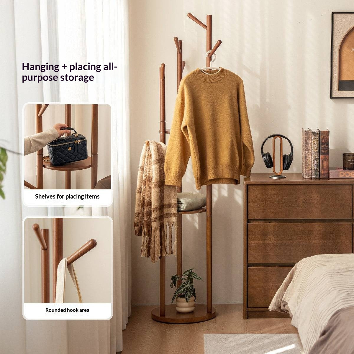 Solid Rubberwood Modern Minimalist Clothes Rack